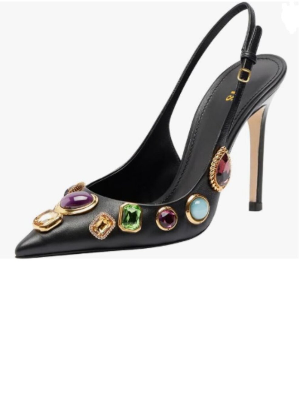 FYS Black Pointed Toe Slip on High Heel Slingbacks Rhinestone Stud Pumps